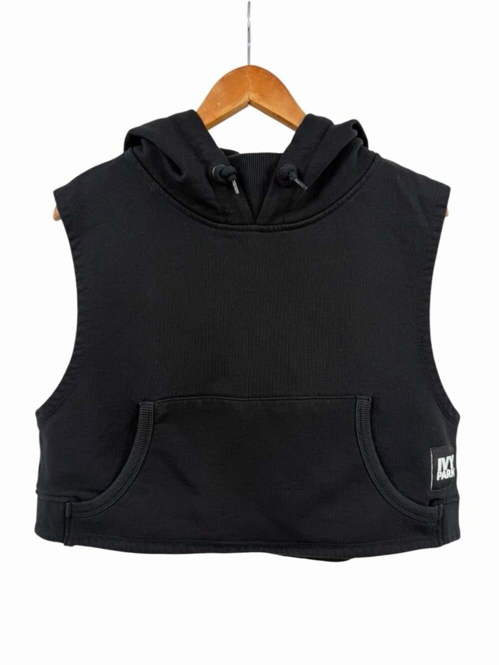 IVY PARK Women's Black Crop Sleeveless Hooded Workout Sweatshirt Medium